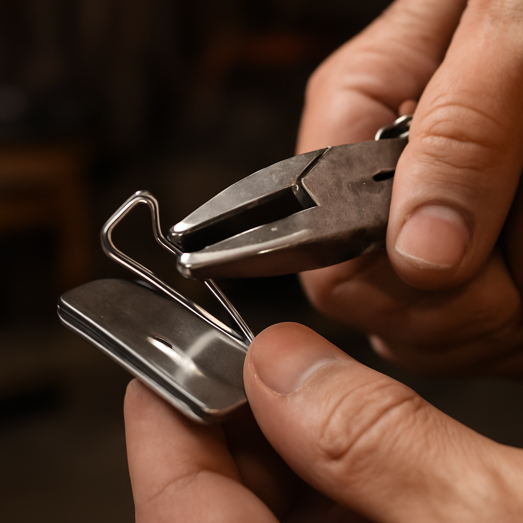 Attaching Garage Door Opener Clip for Thick Visor 4 Using needle-nose pliers to bend a metal garage door opener visor clip for a better fit