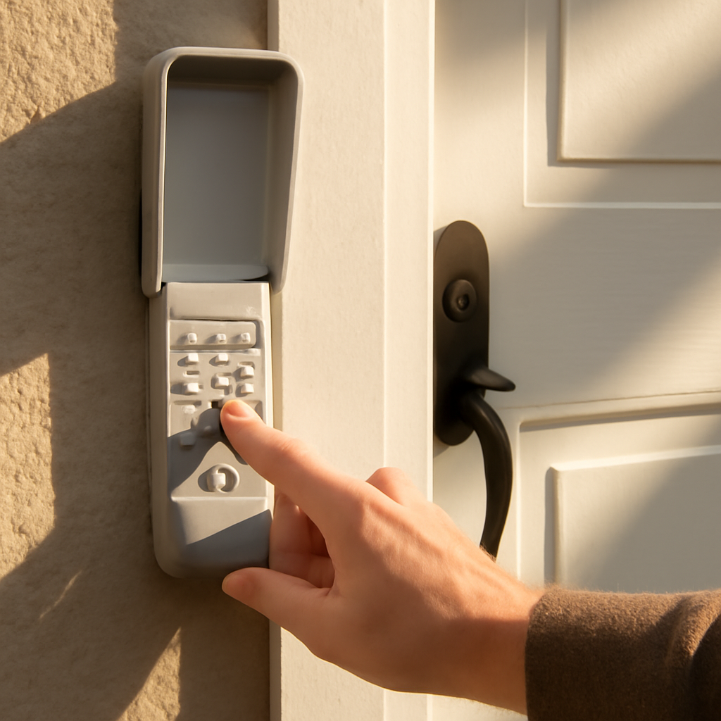 How to Program a Garage Door Opener (With or Without a Learn Button) 2 Wireless keypad beside garage entry door with PIN being entered