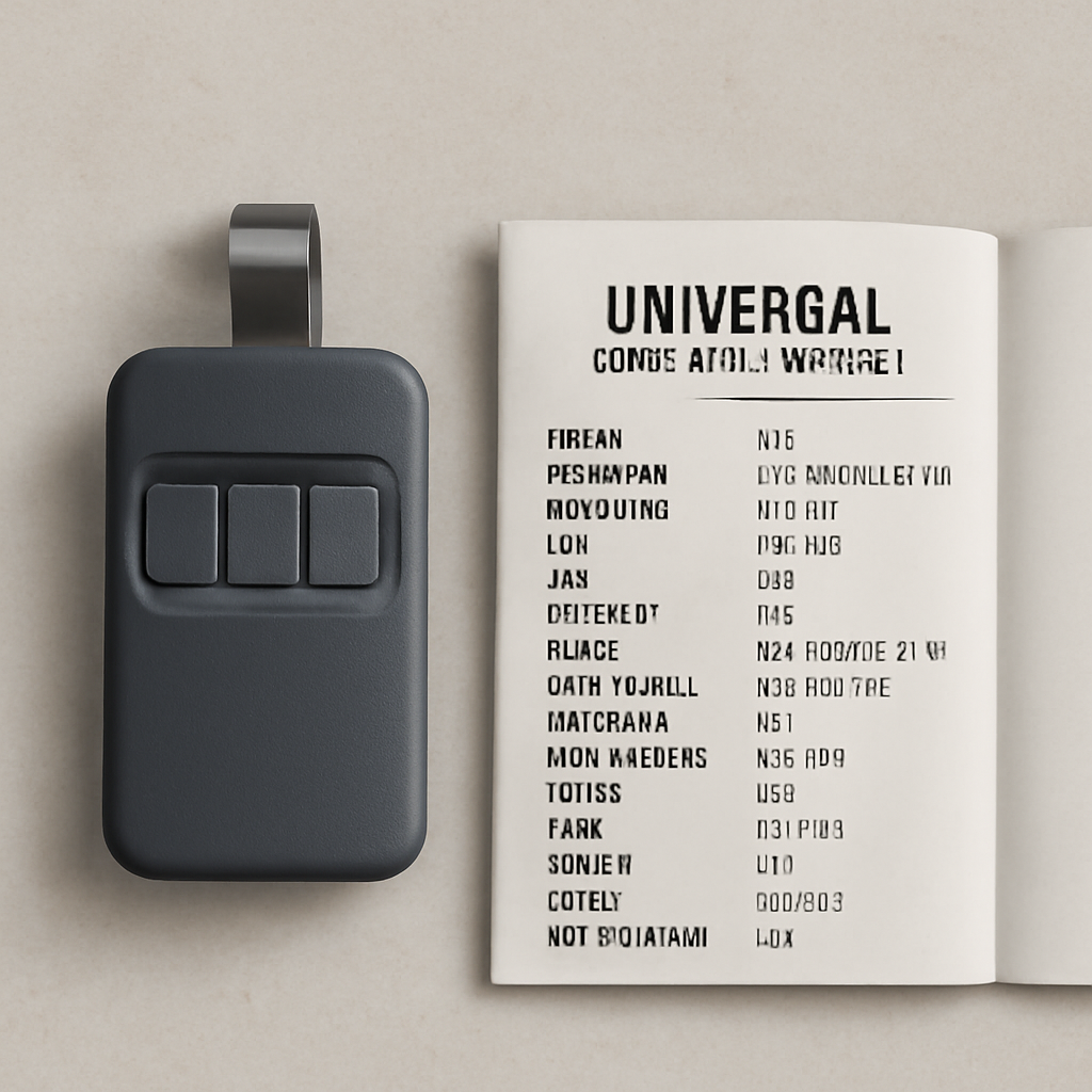 How to Program a Garage Door Opener (With or Without a Learn Button) 7 Universal garage door remote with instruction manual showing brand codes
