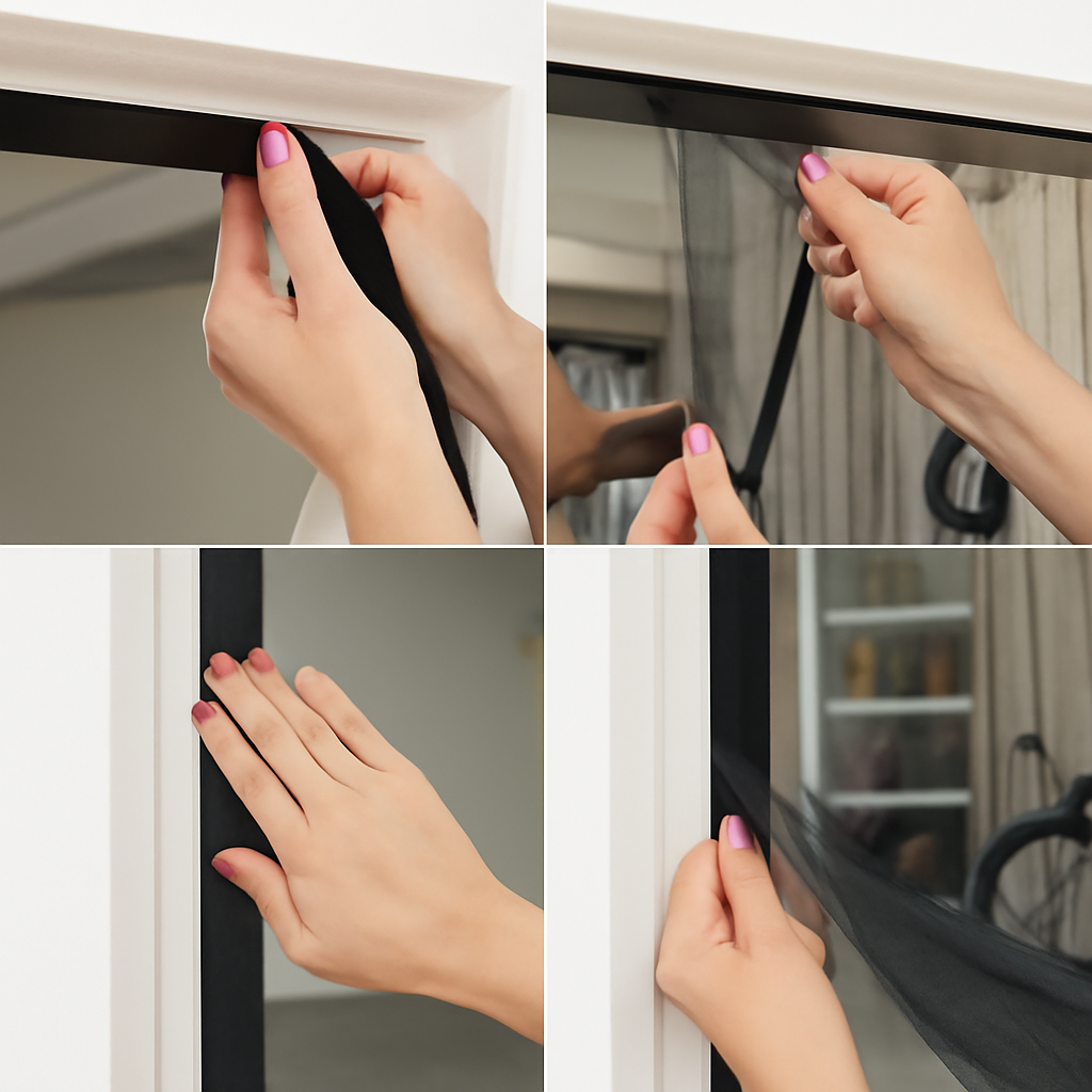 installing magnetic garage door screen with hook and loop tape