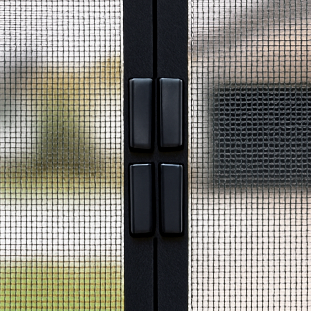 magnetic closure detail on garage door screen center seam