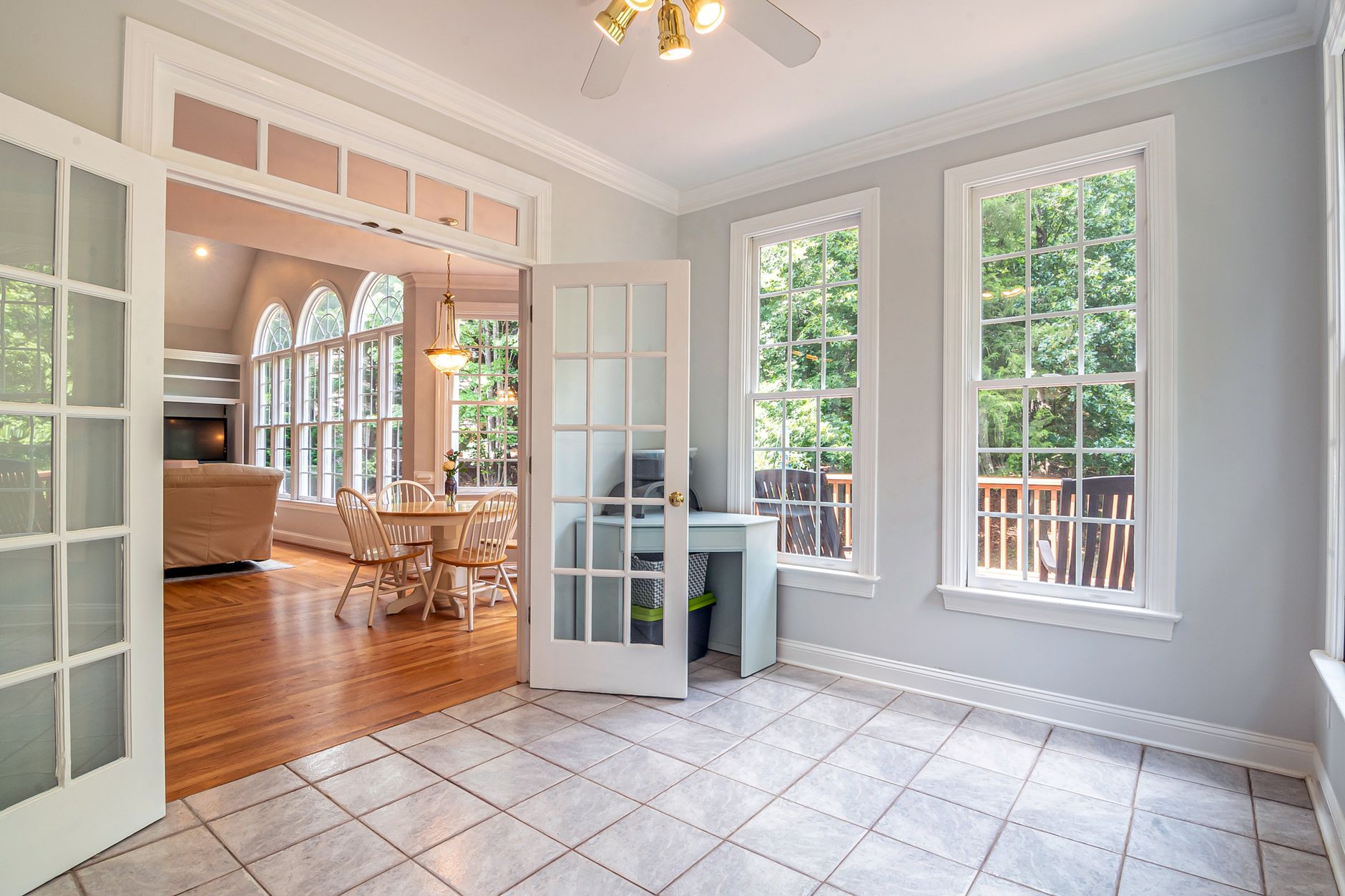 French doors installed as garage conversion