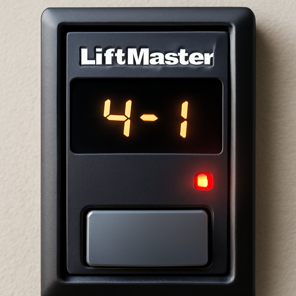 LiftMaster garage door opener displaying error code 4-1 on control panel