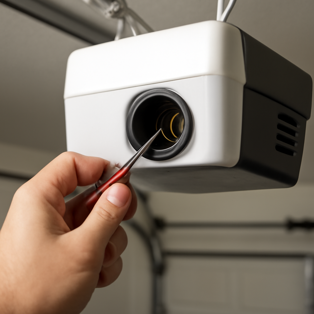 LiftMaster Garage Light Won't Turn On: 6 Fixes That Actually Work 4 Fixing LiftMaster garage opener light socket contact tab with screwdriver