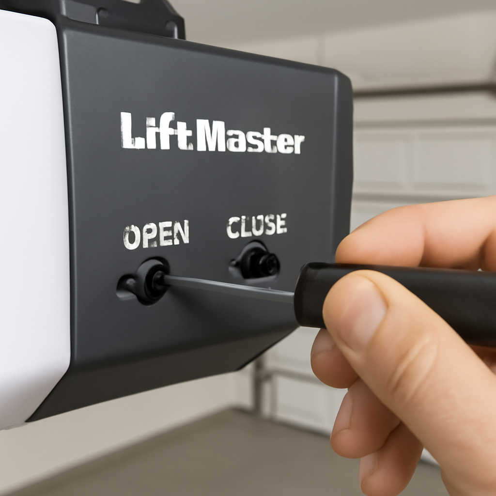 LiftMaster 1/2 HP Troubleshooting: Fix Every Problem Fast 4 Adjusting LiftMaster garage door opener limit switch screws for open and close settings