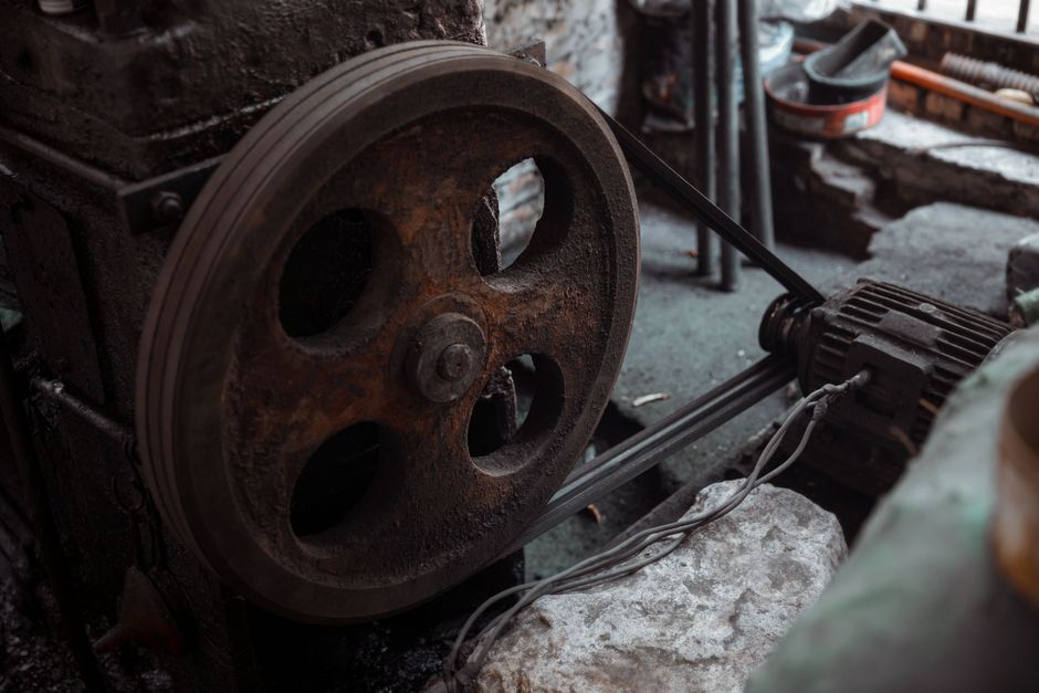 Close-up mechanical detail similar to belt drive opener components