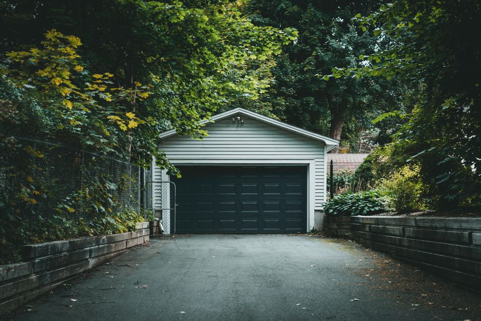 Residential garage with driveway suited for a 1/2 HP opener