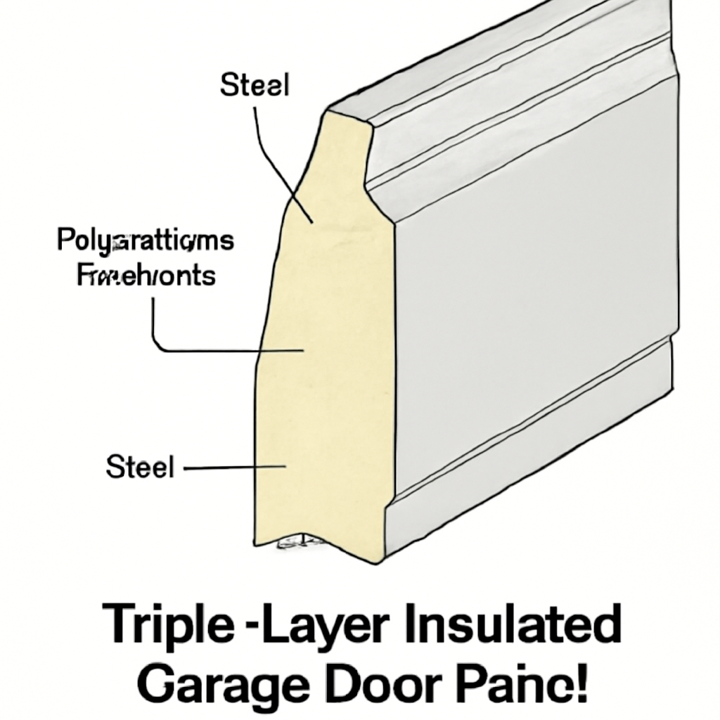 Triple-layer polyurethane insulated garage door panel cross-section