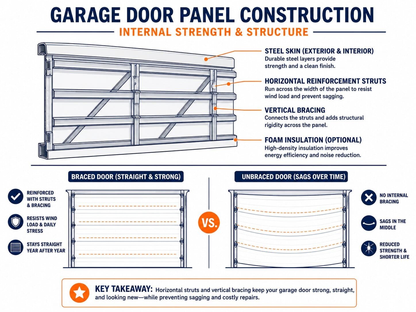 16 vs 18 Foot Garage Door: Which Size Is Best for Your Home? 8 Infographic showing garage door panel internal strut bracing to prevent sagging