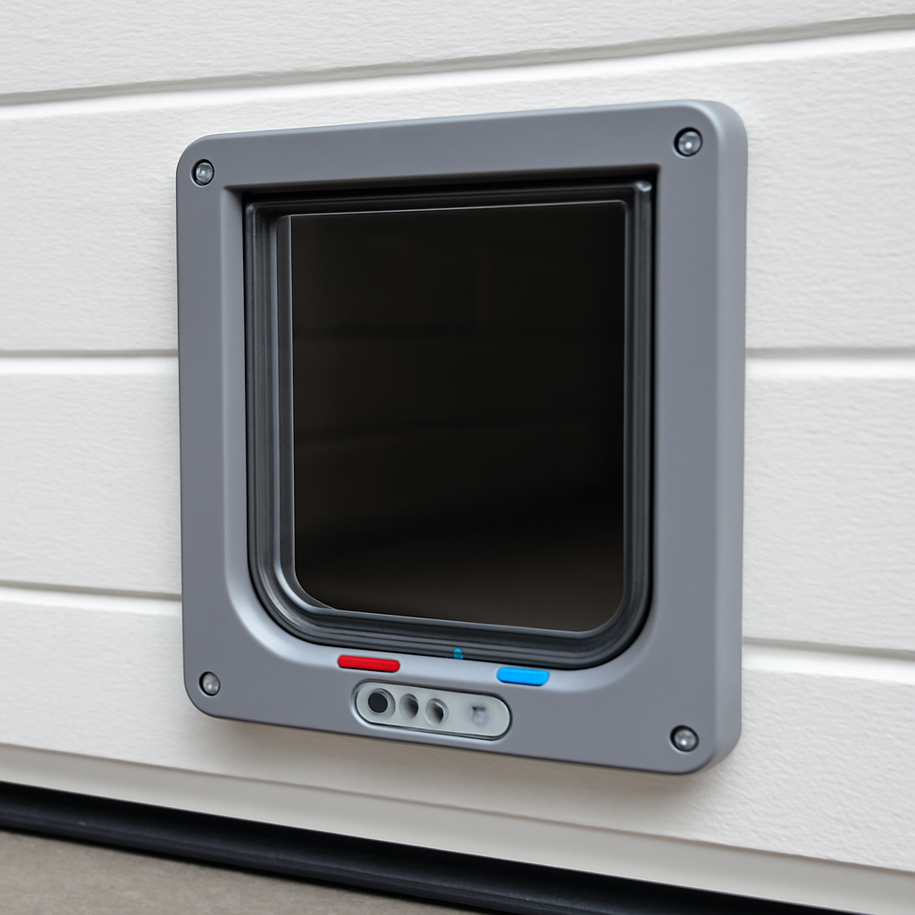 Best Cat Door for a Garage Door (2026 Picks by Door Type) 3 Rigid cat flap with four-way lock mounted in a garage door panel