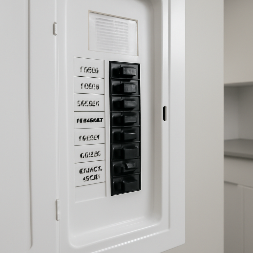 Home breaker panel showing the garage door opener circuit