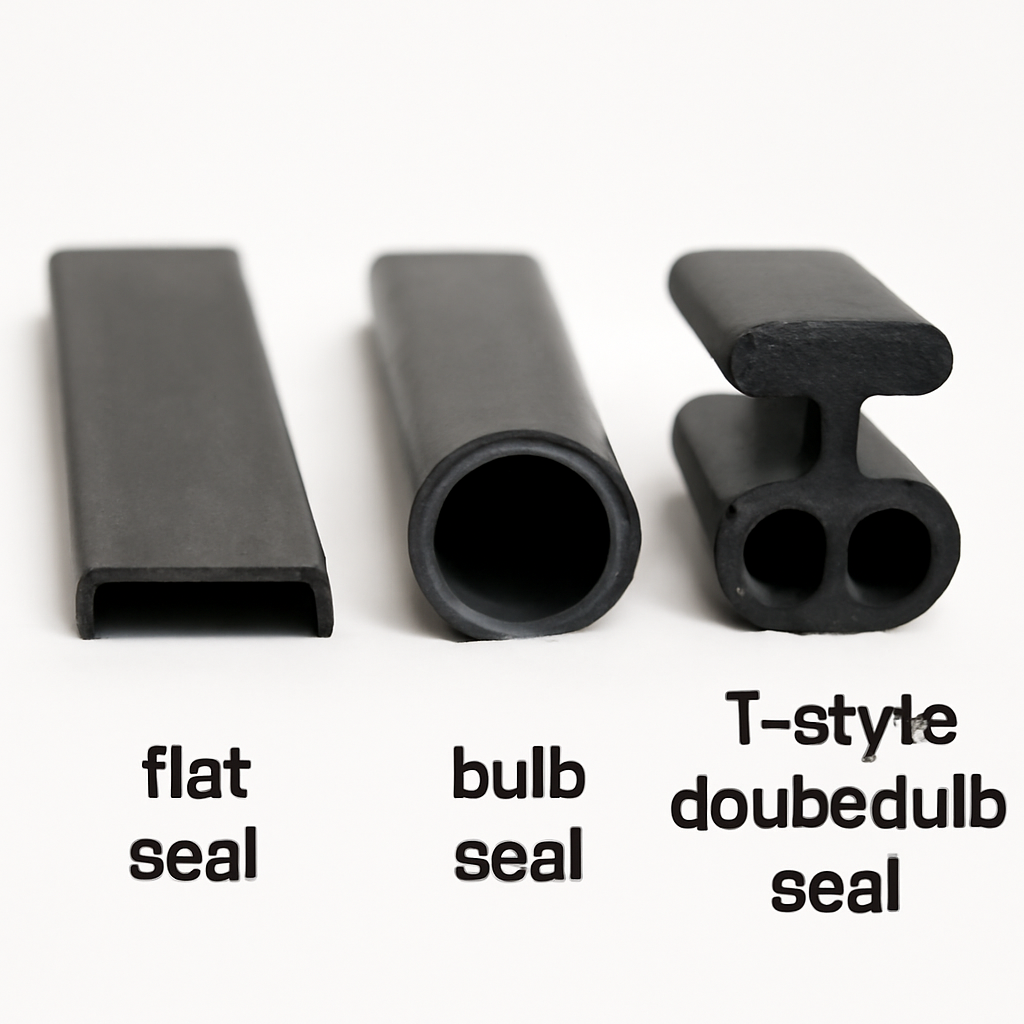 Comparison of flat, bulb, and T-style garage door bottom seal profiles