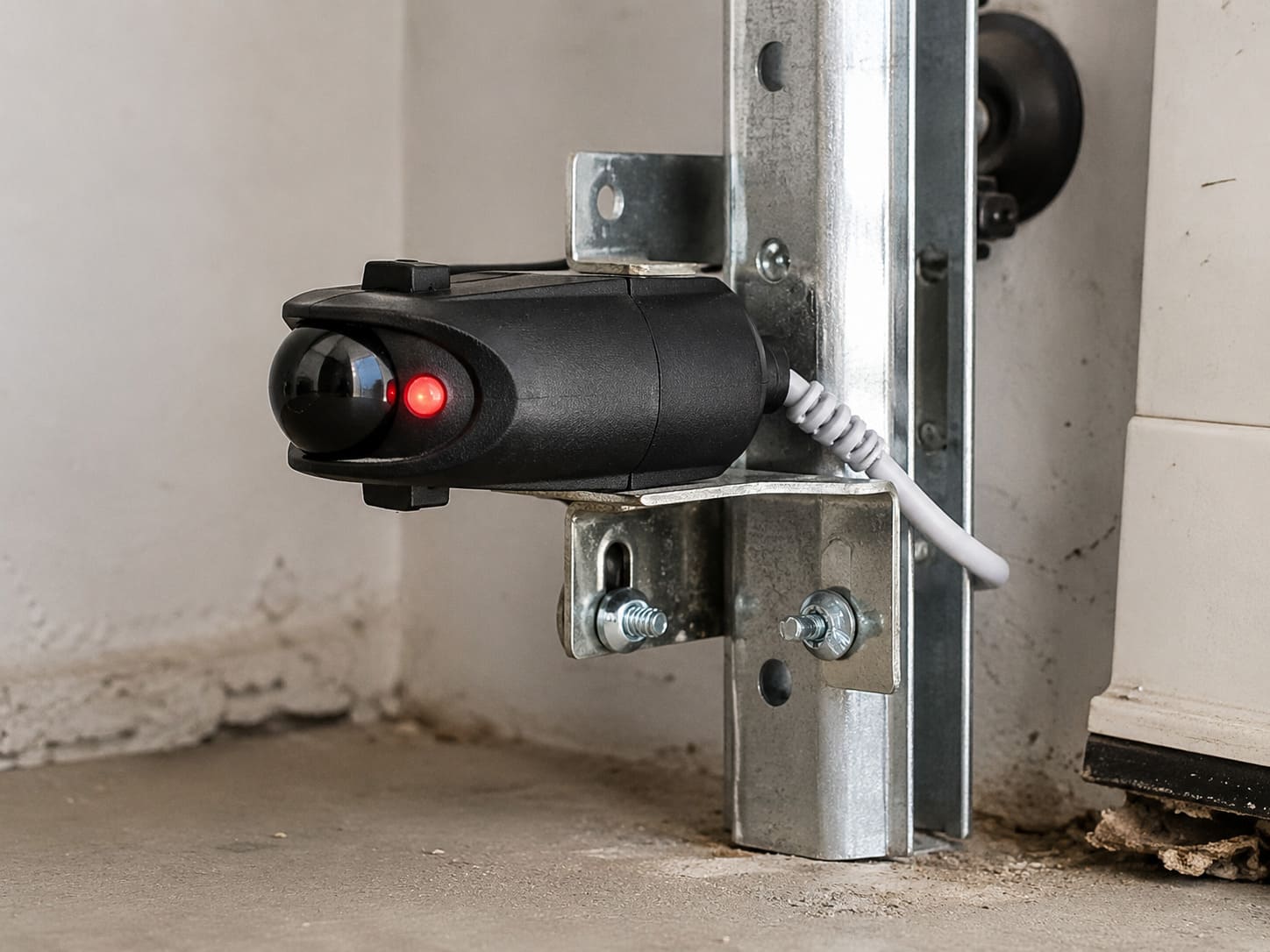 Genie Garage Door Sensor Blinking Red 3 Times: Fix It in 5 Minutes 3 Hand adjusting wing nut on Genie garage door safety sensor mounting bracket