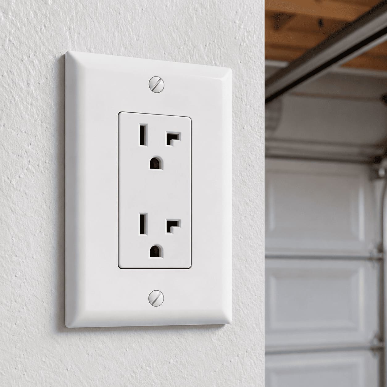 Does a Garage Door Opener Need a Dedicated Circuit? (NEC Rules) 8 NEMA 5-20R electrical outlet mounted on garage wall