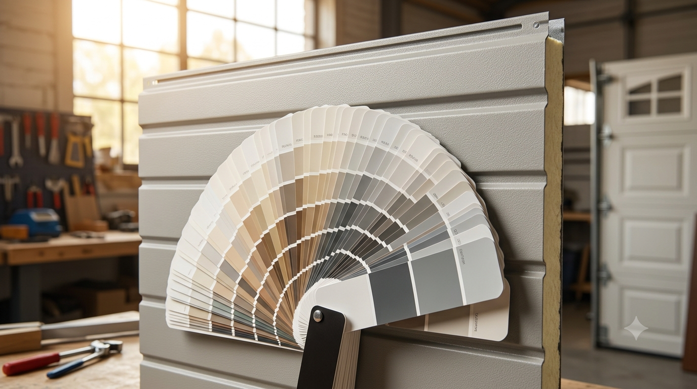Paint color swatch fan showing garage door color customization options