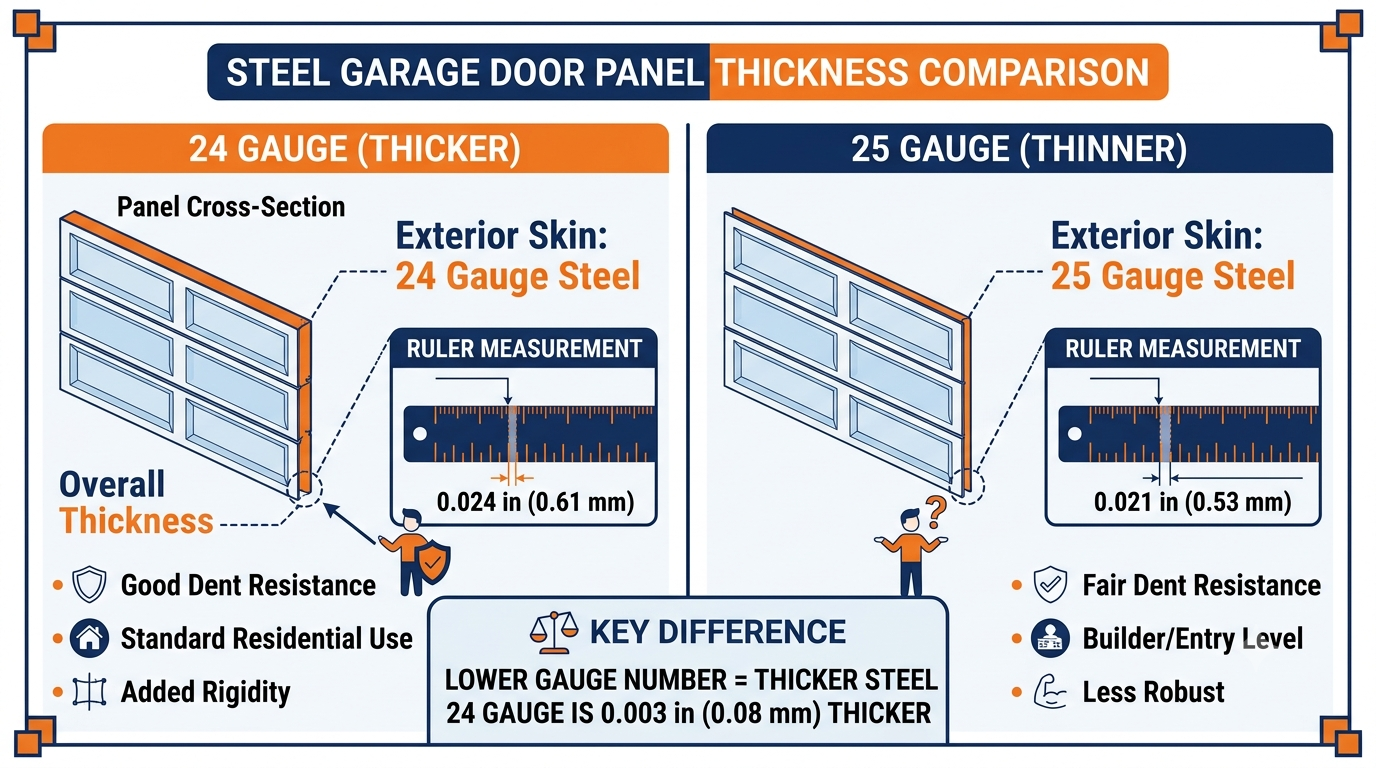 24 gauge versus 25 gauge steel garage door panel thickness comparison