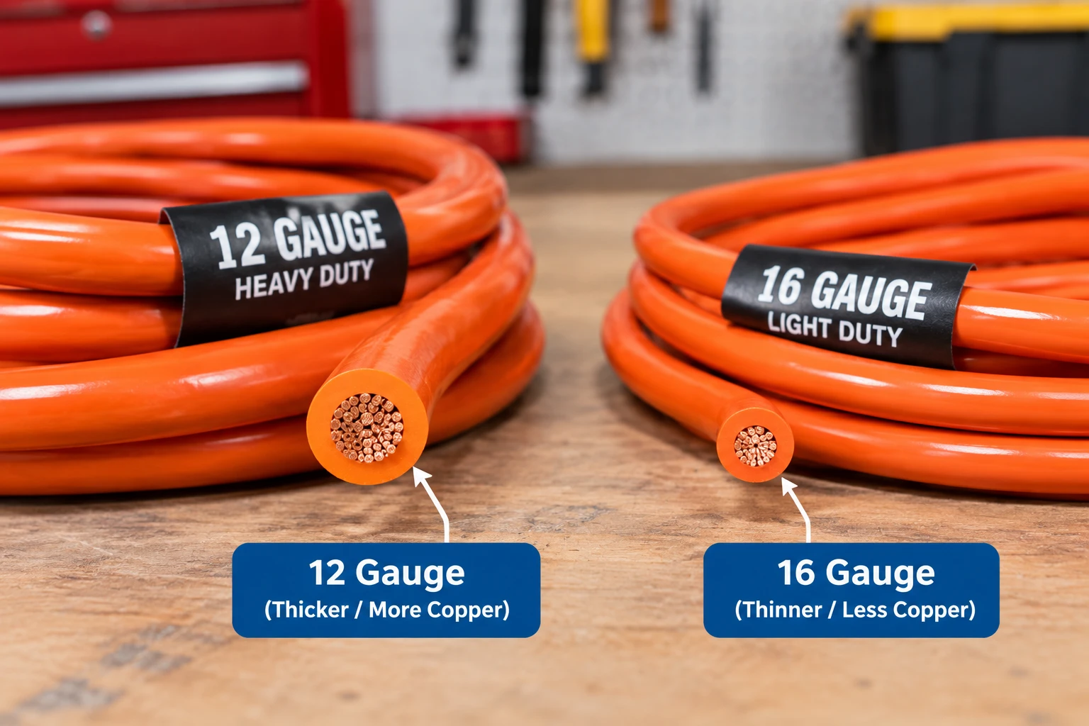 12 gauge vs 16 gauge extension cord thickness comparison