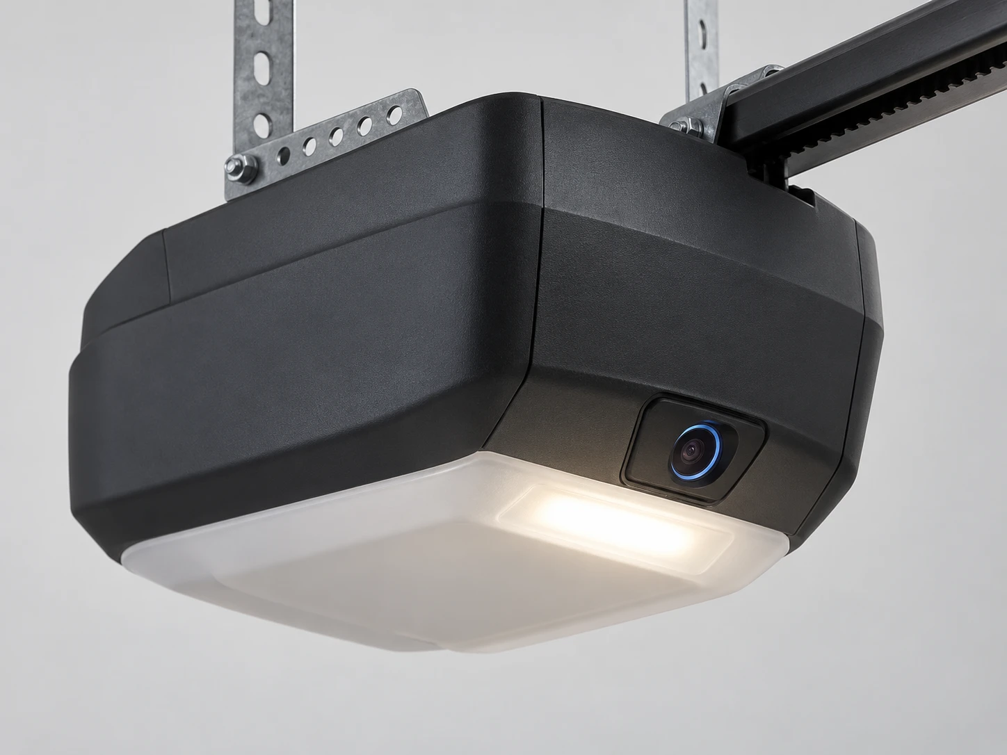 Best Garage Door Opener With Camera (2026 Picks) 3 Mid-range garage door opener motor unit with a built-in camera lens, studio product shot