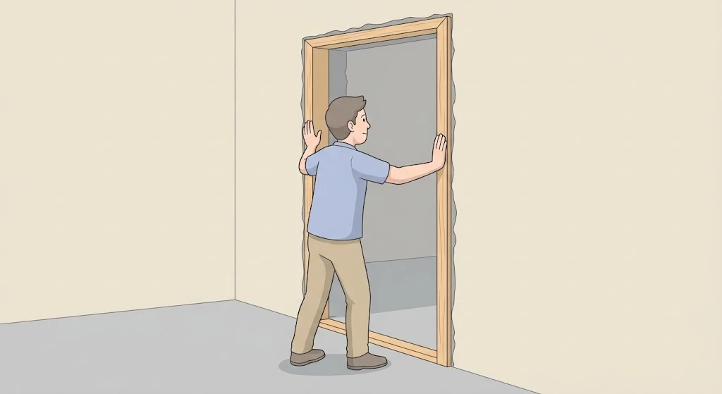 Checking a garage door frame for plumb with a level