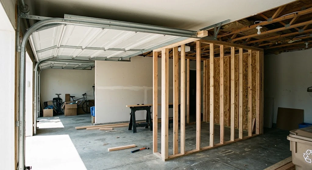 Wall framing built too close to the garage door's horizontal track