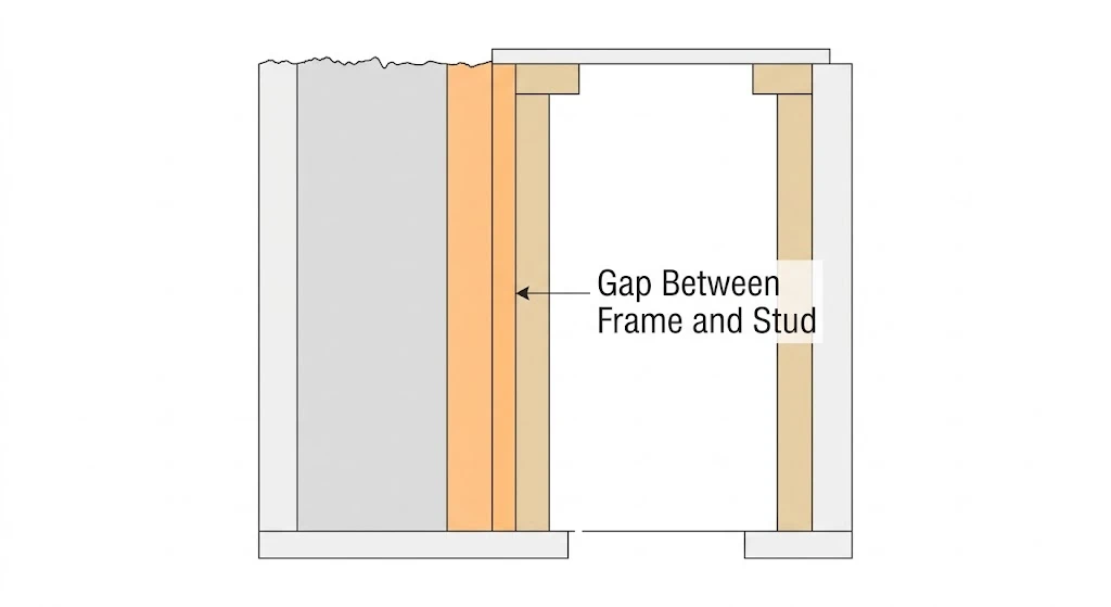 Infographic showing the gap between a garage door frame and wall stud