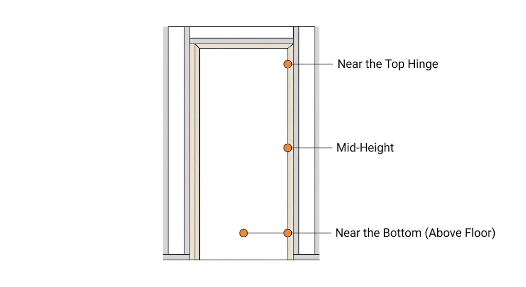 Diagram showing where to place shims on a garage door frame
