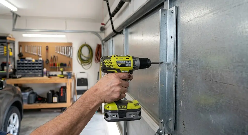 What to do when Garage Door Opener Screws Pulled out of Door 3 installing garage door reinforcement bracket with drill