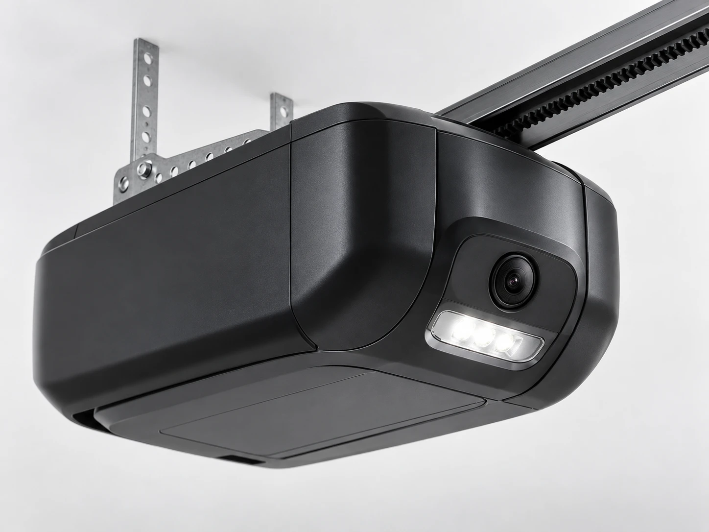 Best Garage Door Opener With Camera (2026 Picks) 4 Budget garage door opener motor unit with an integrated camera lens, studio product shot