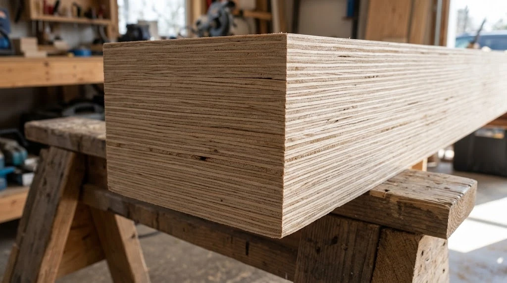 Cross-section of a laminated veneer lumber LVL beam