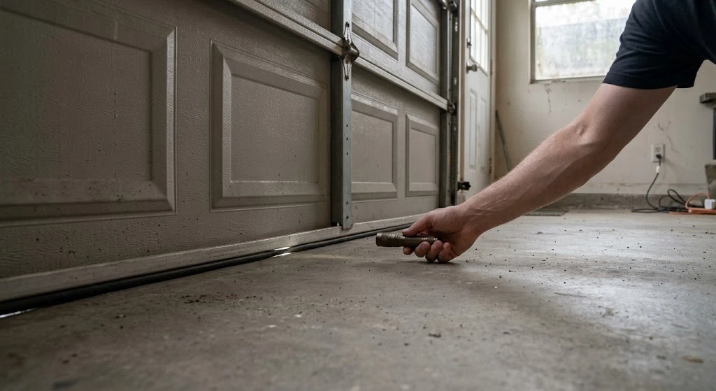 Best Garage Door Seal for an Uneven Floor (2026 Guide) 9 Checking the gap at the bottom of a closed garage door