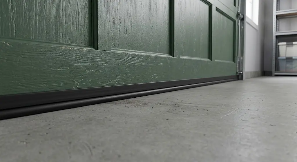 Best Garage Door Seal for an Uneven Floor (2026 Guide) 7 Wide oversized rubber bottom seal installed on a garage door edge