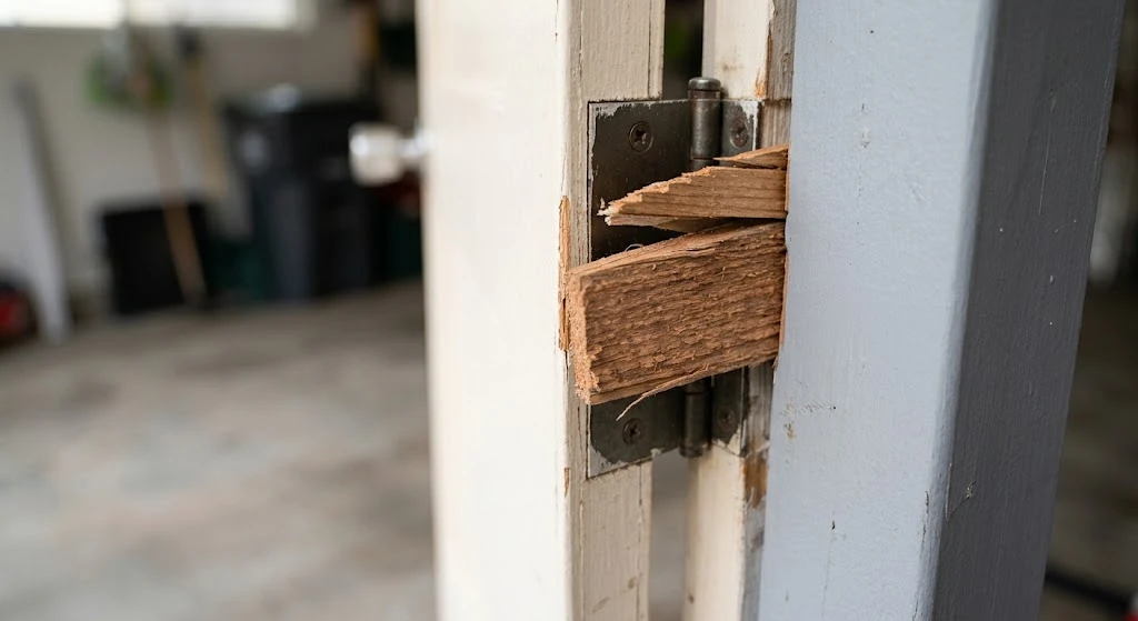 Wood shim not fully contacting the garage door frame