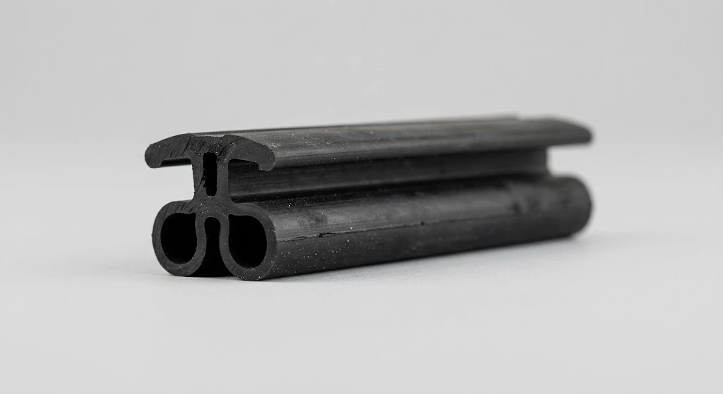 Best Garage Door Seal for an Uneven Floor (2026 Guide) 5 Close-up of a black T-style double-bulb garage door bottom seal