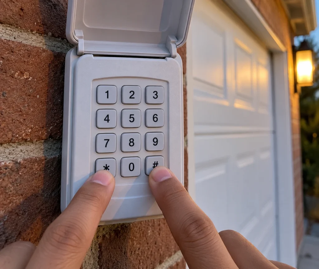 How to Reset Craftsman Garage Door Keypad Without Enter Button 4 Two fingers holding the star and pound keys together on a universal garage door keypad