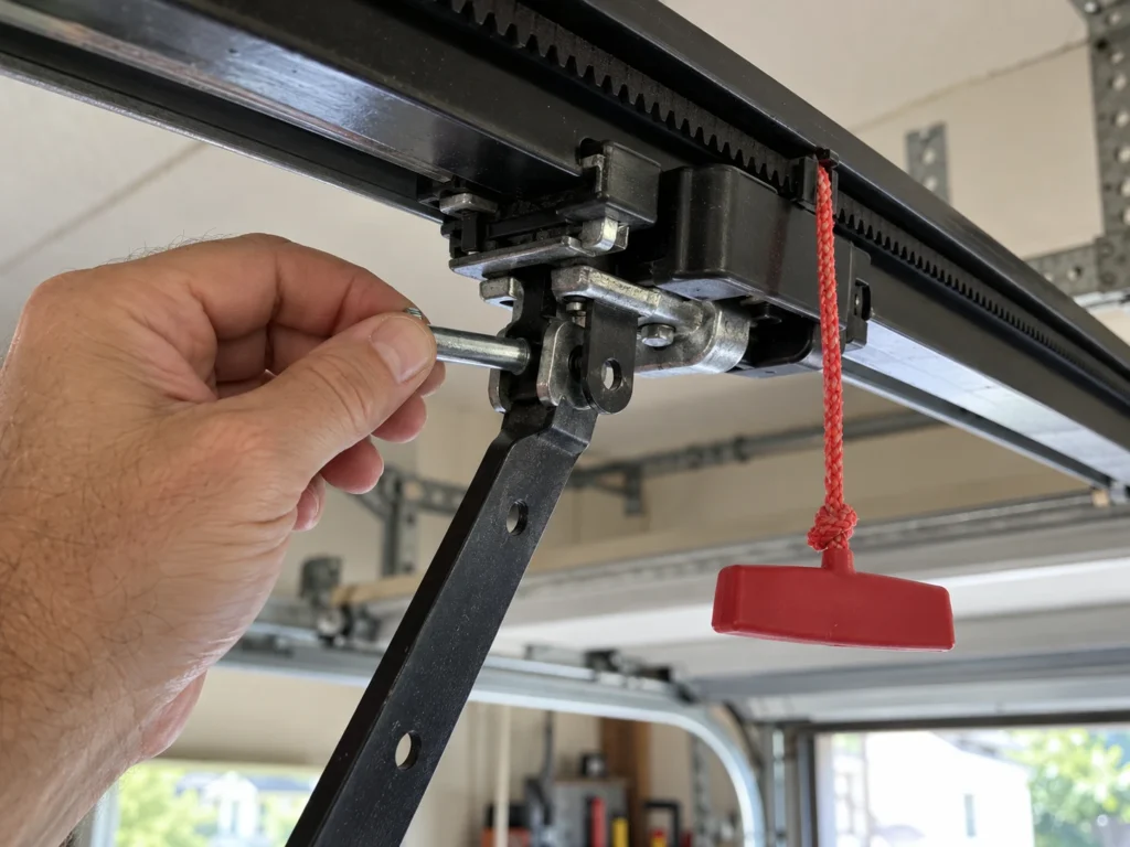 Ryobi Garage Door Opener Troubleshooting: Fixes From the Manual 7 Inserting the clevis pin that connects the garage door arm to the opener trolley