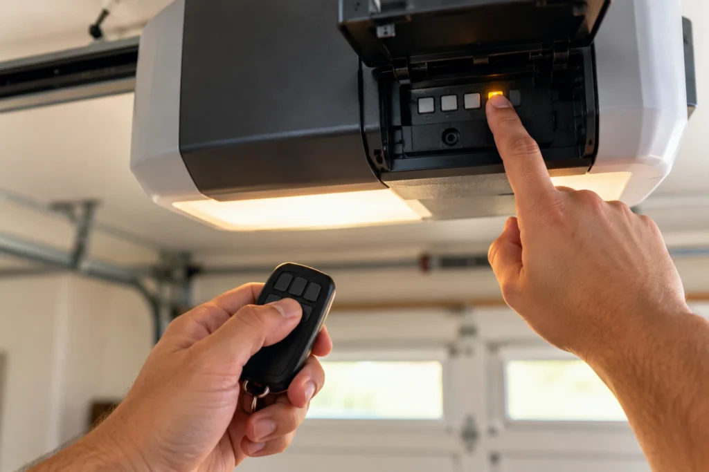 How to Reset a Ryobi Garage Door Opener (Remotes, Limits and Wi-Fi) 4 Holding the PROGRAM button on a garage door opener console to erase all remotes