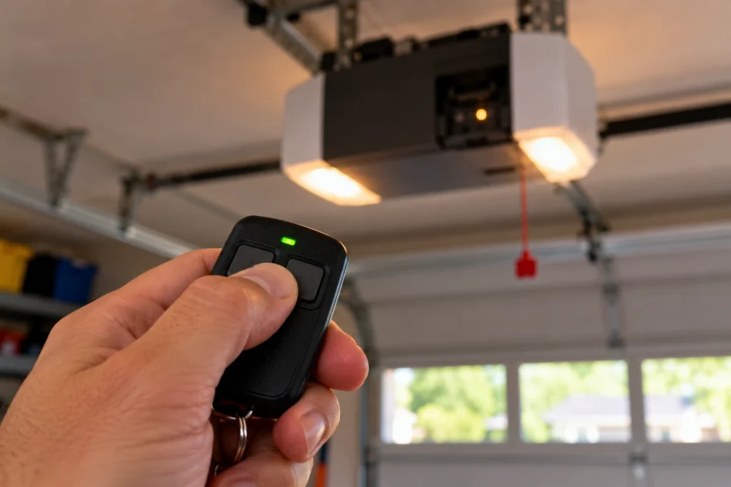 How to Reset a Ryobi Garage Door Opener (Remotes, Limits and Wi-Fi) 7 Pressing a car remote with its green light on to reprogram a garage door opener